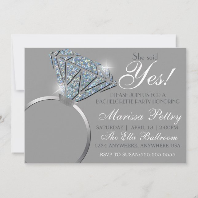 Diamond ring, Bachelorette, she said yes Invitation (Front)