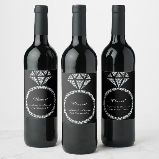 DIAMOND RING BLACK PERSONALISED WINE LABEL (Bottles)