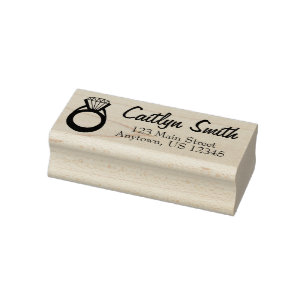 Diamond Ring Bling Bride Personalised Address Rubber Stamp
