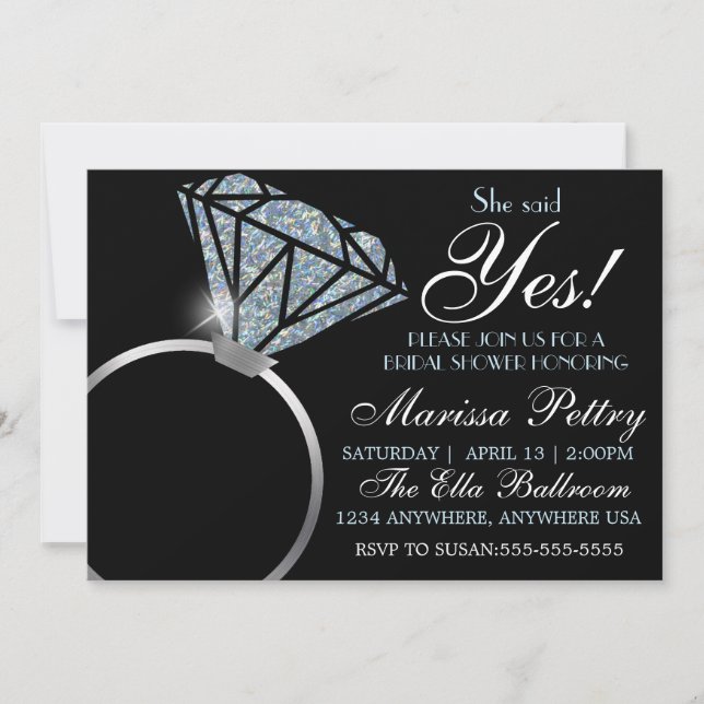 Diamond ring, Bridal SHower, she said yes Invitation (Front)