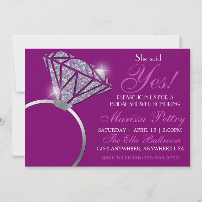 Diamond ring, Bridal SHower, she said yes Invitation (Front)
