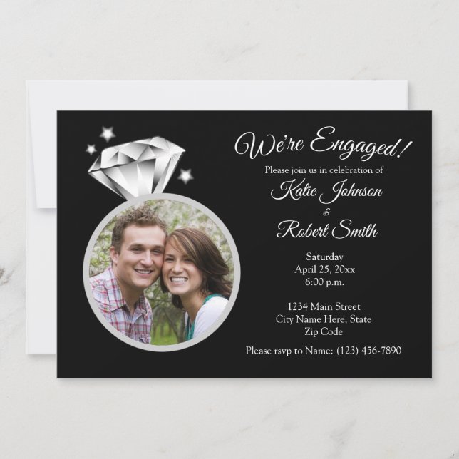 Diamond Ring Engagement Party Photo Invitation (Front)