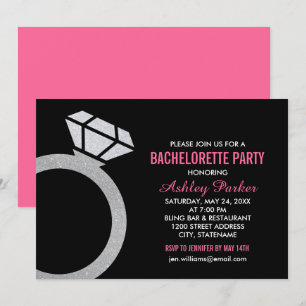 Diamond Ring Hot Pink Wedding Bachelorette Party Invitation