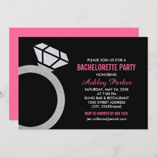 Diamond Ring Hot Pink Wedding Bachelorette Party Invitation