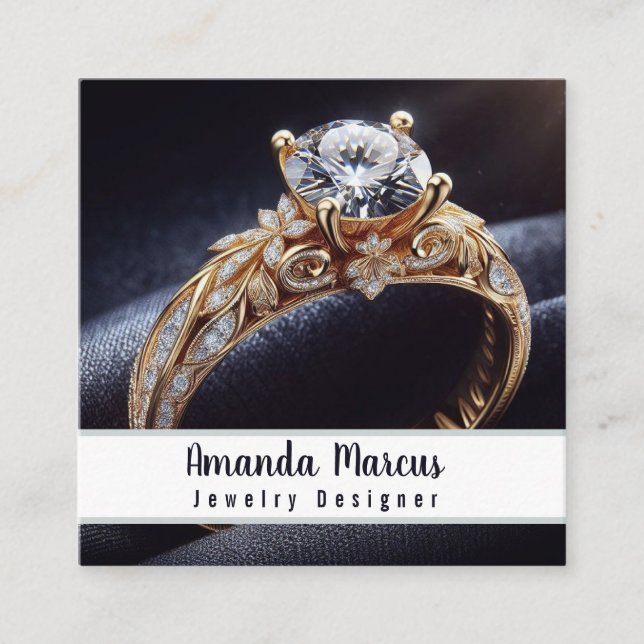 Diamond Ring Jewellery Designer Jeweller Square Business Card (Front)