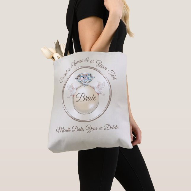 Diamond Ring Personalised Bride Tote Bag (Close Up)
