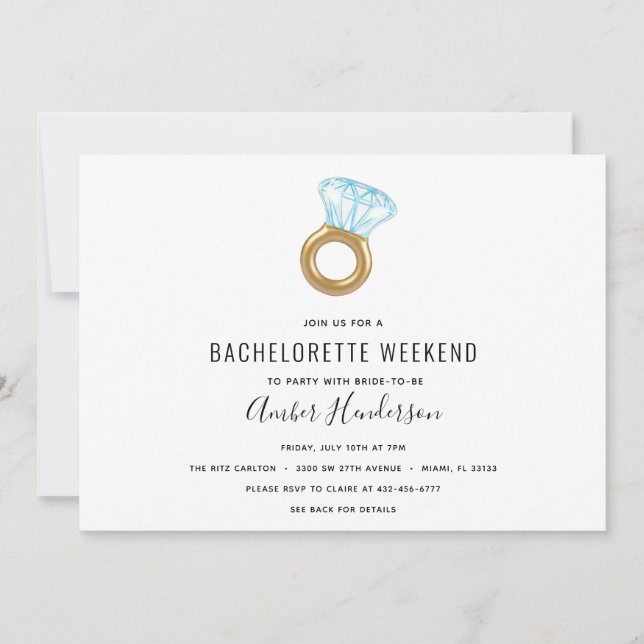 Diamond Ring Pool Float Bachelorette Itinerary Invitation (Front)