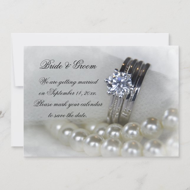 Diamond Rings and Pearls Wedding Save the Date Invitation (Front)