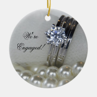 Diamond Rings and White Pearls Engagement Ceramic Tree Decoration