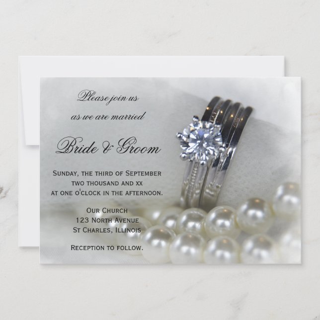 Diamond Rings and White Pearls Wedding Invitation (Front)