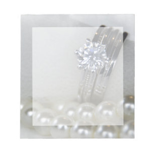 Diamond Rings and White Pearls Wedding Notepad