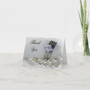 Diamond Rings and White Pearls Wedding Thank You Card