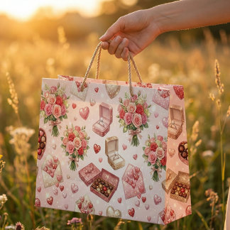 Diamond Rings, Roses & Luxury Gift Boxes Pattern Large Gift Bag