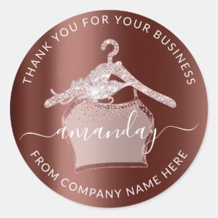 Diamond Rose Clothes Hanger Logo Name Thank Shop Classic Round Sticker