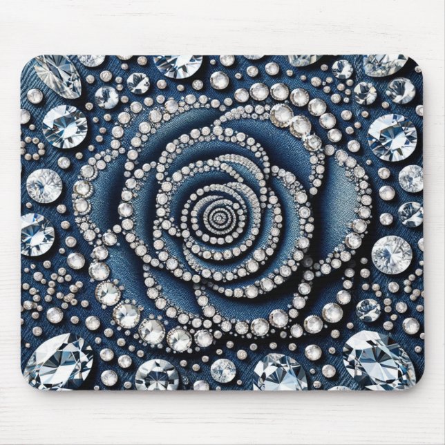 Diamond Rose & Denim Glam Bling Jewels Mouse Pad (Front)