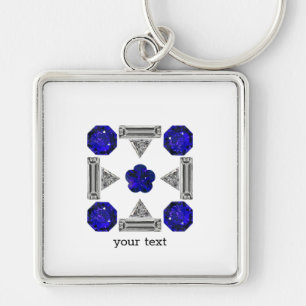 Diamond Sapphire Gemstone Art, Blue Key Ring