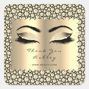Diamond Sepia Glitter Gold Lash Eyes Thank You Square Sticker