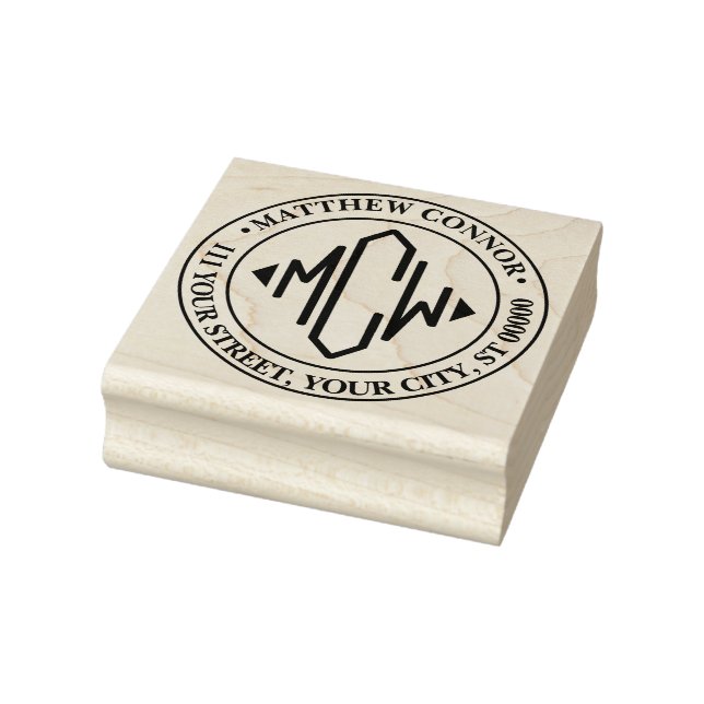 Diamond Shape Initial Monogram Return Address Rubber Stamp (Stamp)