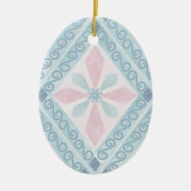diamond shaped blue pattern ceramic tree decoration (Front)