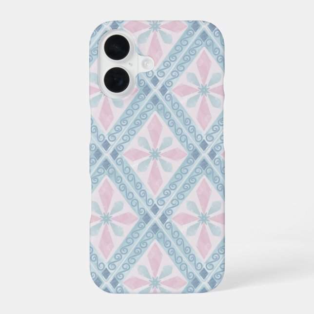 diamond shaped blue pattern iPhone 16 case (Back)