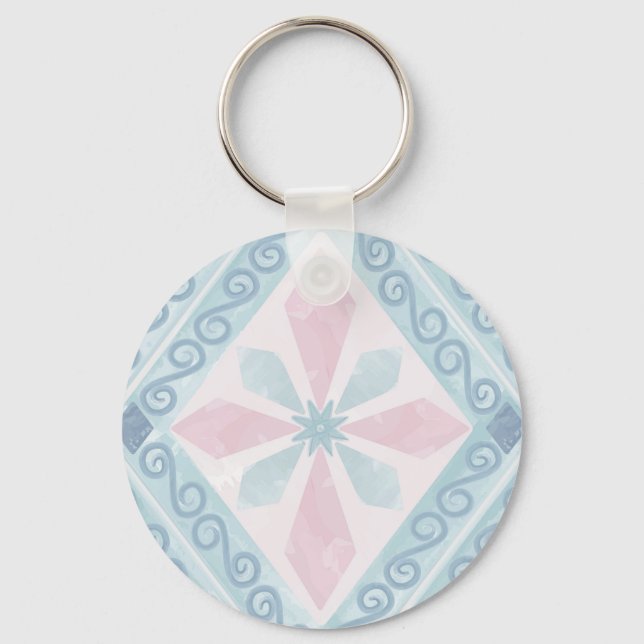 diamond shaped blue pattern key ring (Front)