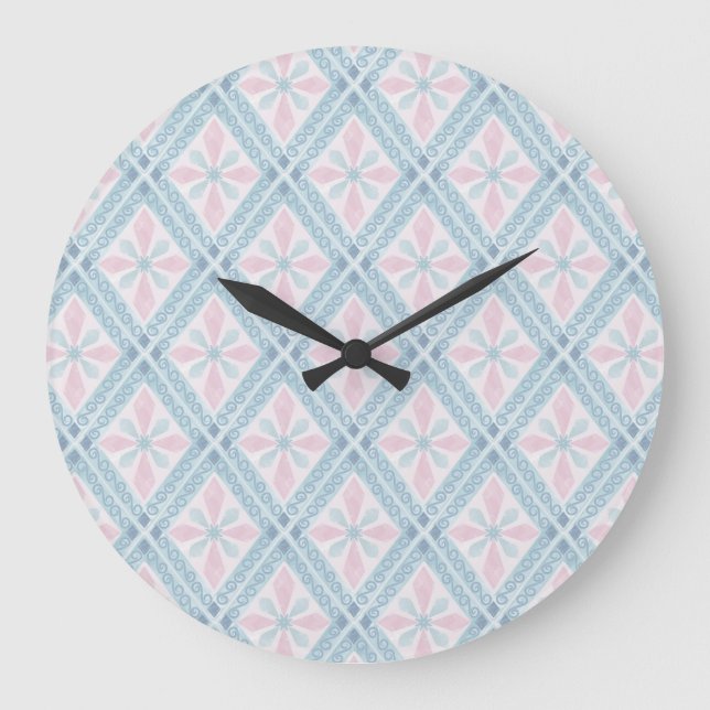 diamond shaped blue pattern large clock (Front)