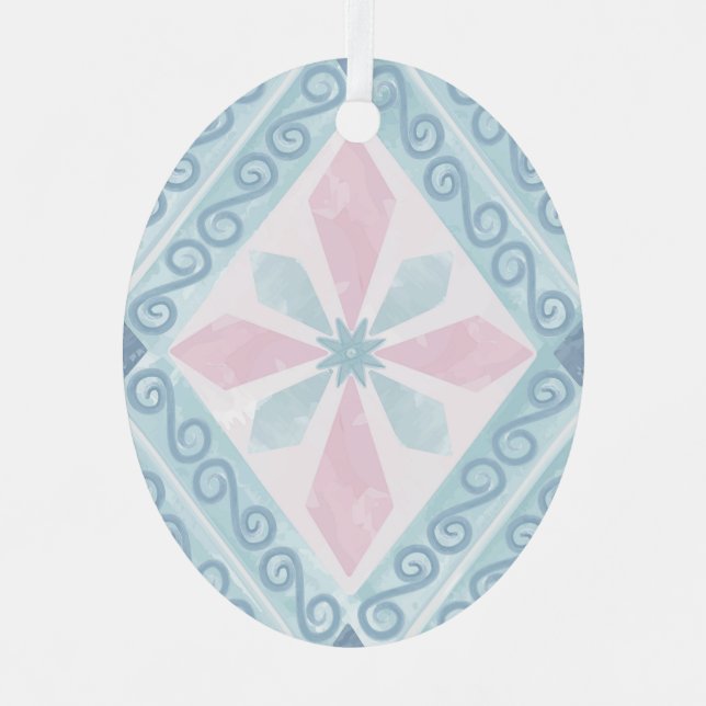 diamond shaped blue pattern metal tree decoration (Front)