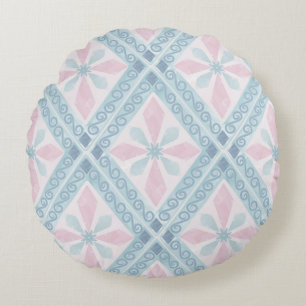 diamond shaped blue pattern round cushion
