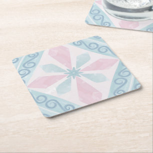 diamond shaped blue pattern square paper coaster