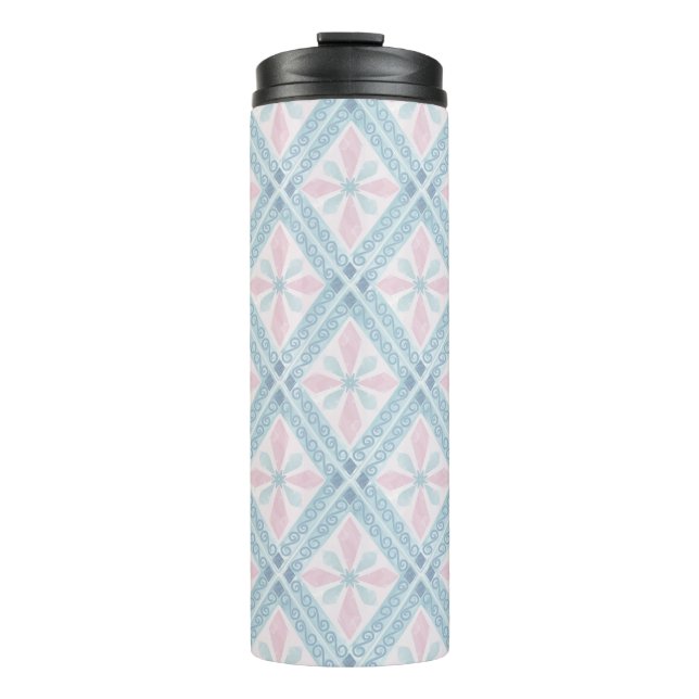 diamond shaped blue pattern thermal tumbler (Front)