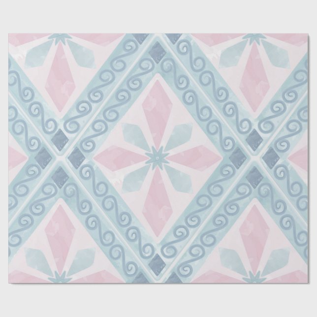 diamond shaped blue pattern wrapping paper (Flat)