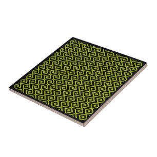Diamond Shaped Harlequin Pattern Black And Yellow Tile