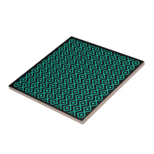 Diamond Shaped Harlequin Pattern Black Turquoise   Tile