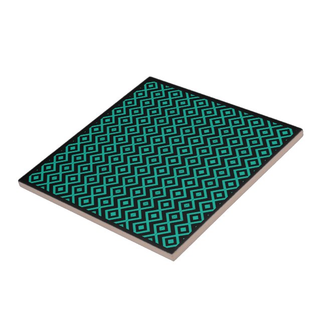Diamond Shaped Harlequin Pattern Black Turquoise   Tile (Side)