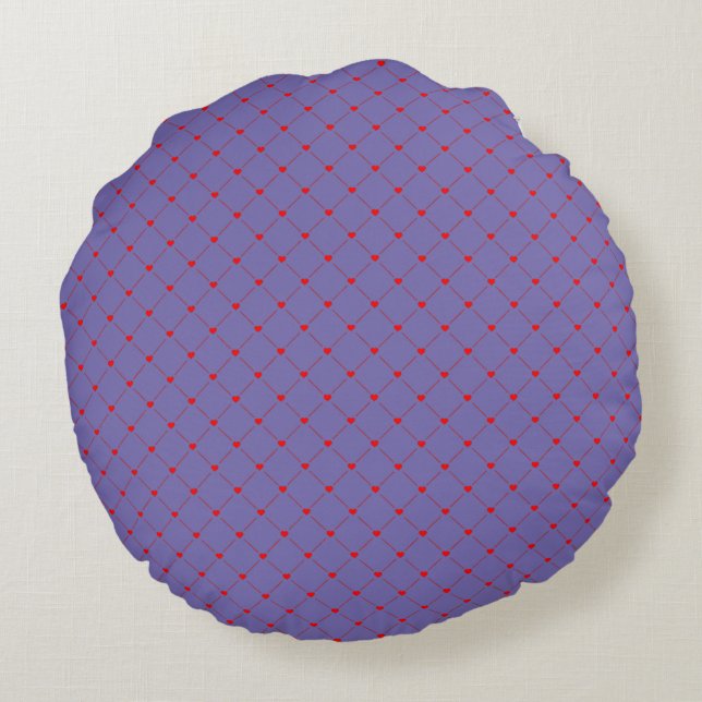 Diamond Shaped Red Heart & Line Art Round Cushion (Back)