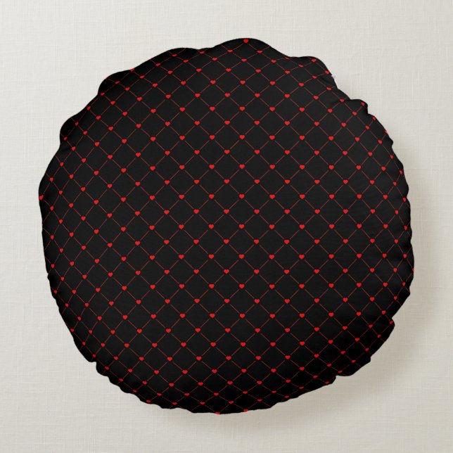 Diamond Shaped Red Heart & Line Art Round Cushion (Back)