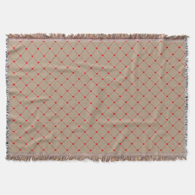 Diamond Shaped Red Heart & Line Art Throw Blanket (Front)