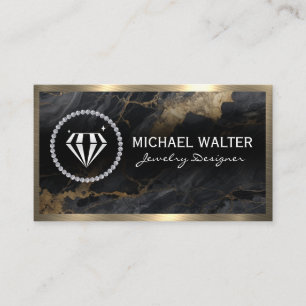 Diamond Shine Black Marble Gold Metallic Business Card