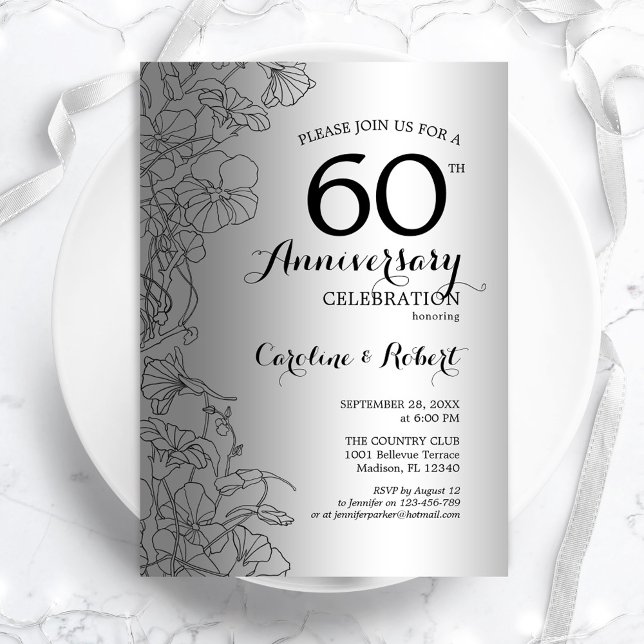 Diamond Silver Floral 60th Anniversary Invitation (Creator Uploaded)