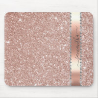 Diamond Silver Glitter Name Monogram Mouse Pad