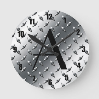 Diamond silver plate steel monogram round clock