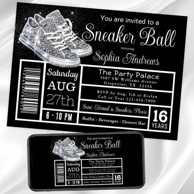 Diamond Sneaker Ball Birthday Party Invitation (Diamond sneakers sneaker ball invitation. Instant download and printed invitations available.)