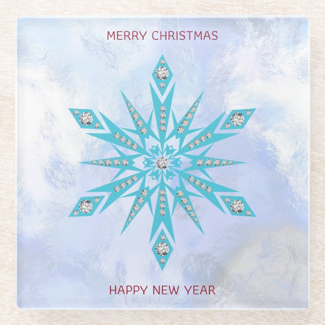 Diamond Snowflake Glass Coaster (Front)