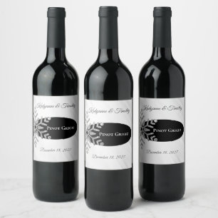 Diamond Snowflake Wedding Wine Bottle  Label