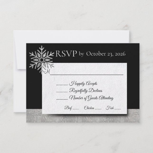 Diamond Snowflake Winter Wedding RSVP Card (Front)