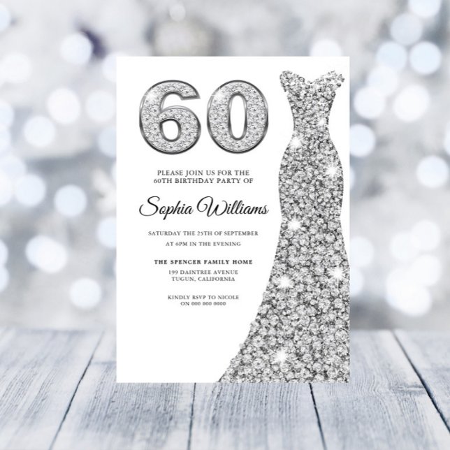 Diamond Sparkle Dress Womans 60th Birthday Party Invitation (Creator Uploaded)