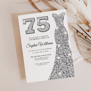 Diamond Sparkle Dress Womans 75th Birthday Party Invitation