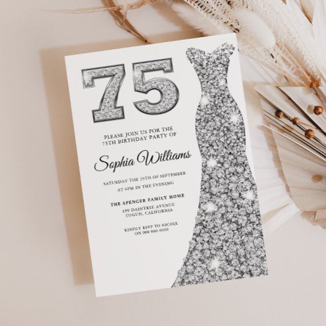 Diamond Sparkle Dress Womans 75th Birthday Party Invitation (Creator Uploaded)