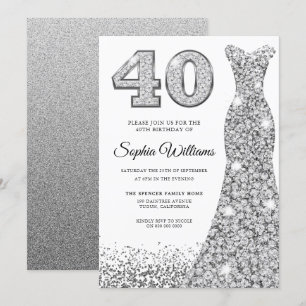 Diamond Sparkle Glitter Dress 40th Birthday Party Invitation