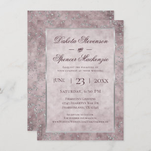 Diamond Sparkle   Mauve and Silver Glitter Wedding Invitation
